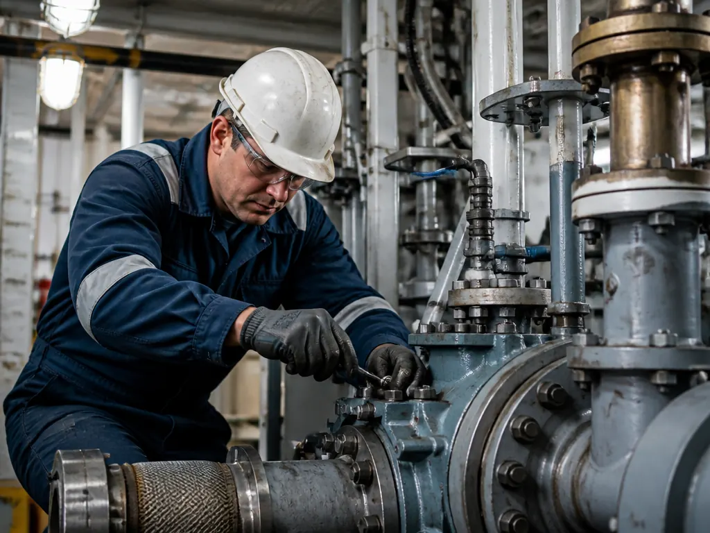 Technician servicing marine machinery