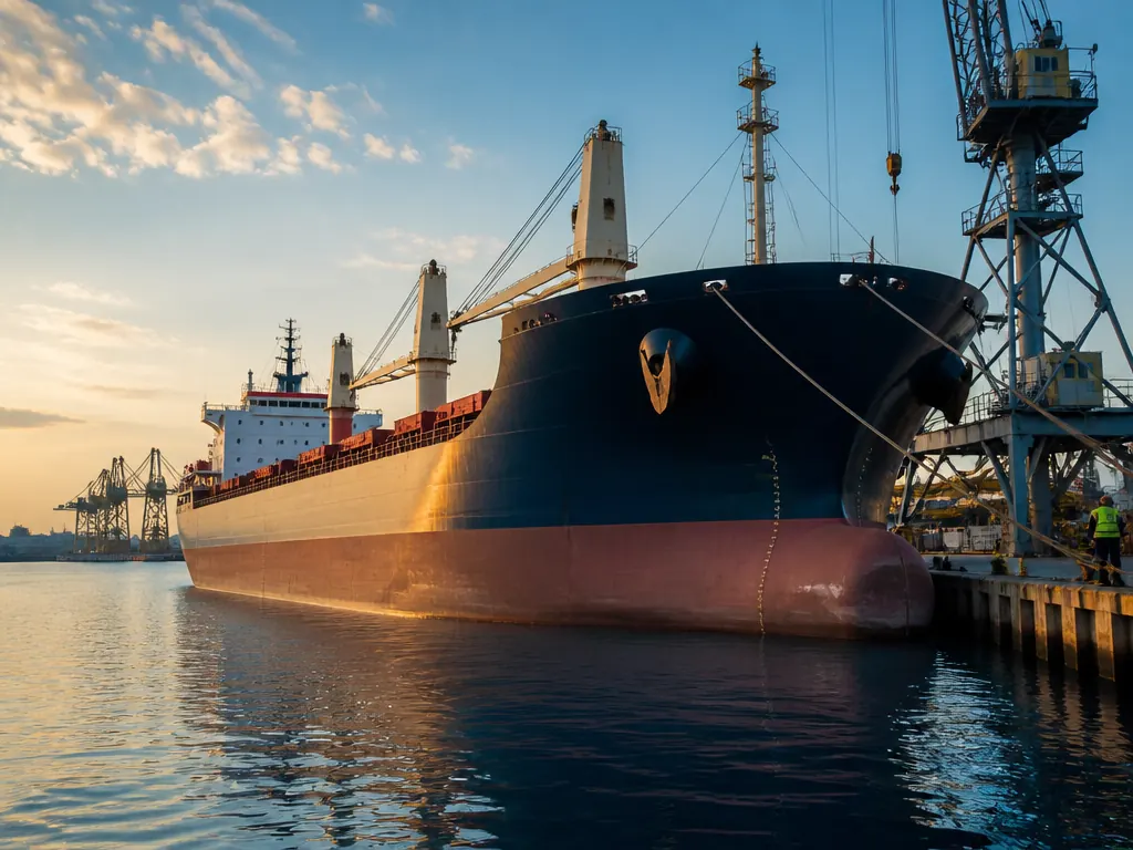 Commercial vessel at a working port