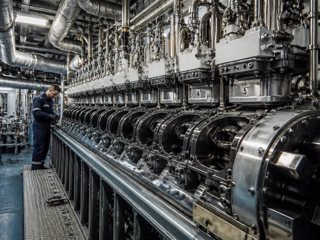 Marine engine undergoing inspection and repair